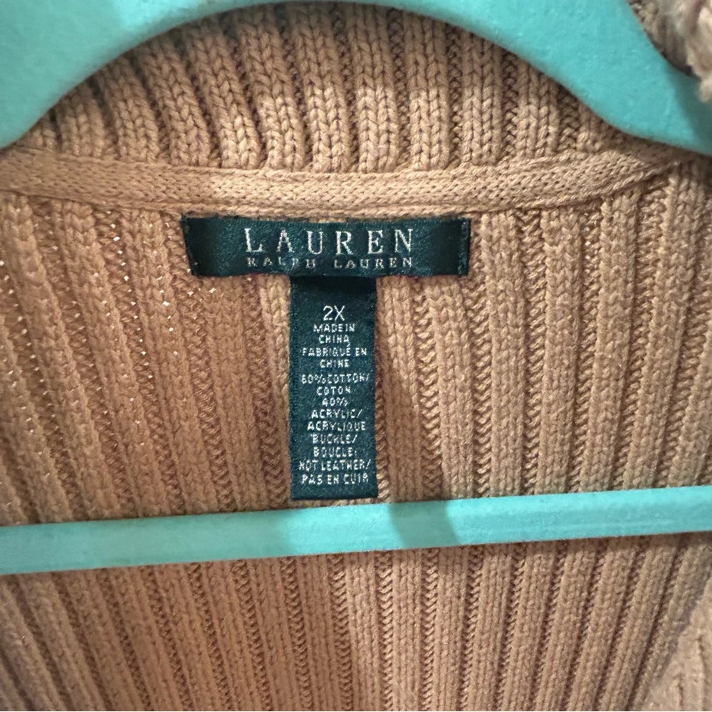 Lauren Ralph Lauren Tan Surplice Cable Knit Sweater Vest Buckle XXL - Picture 6 of 13